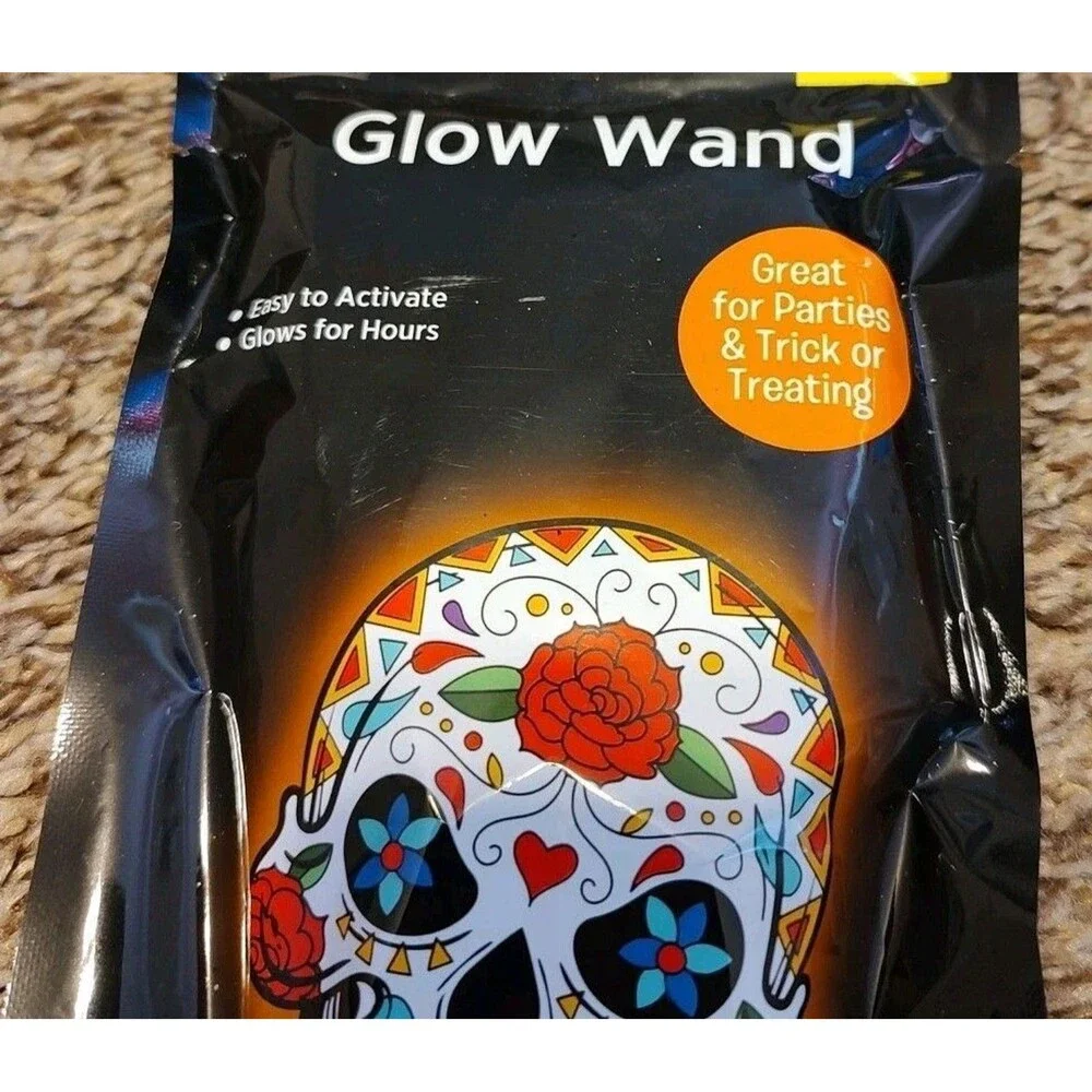 Lot of 3 - Glow in the Dark Skull Wand & Ring Pumpkin Bracelet Party Favor New